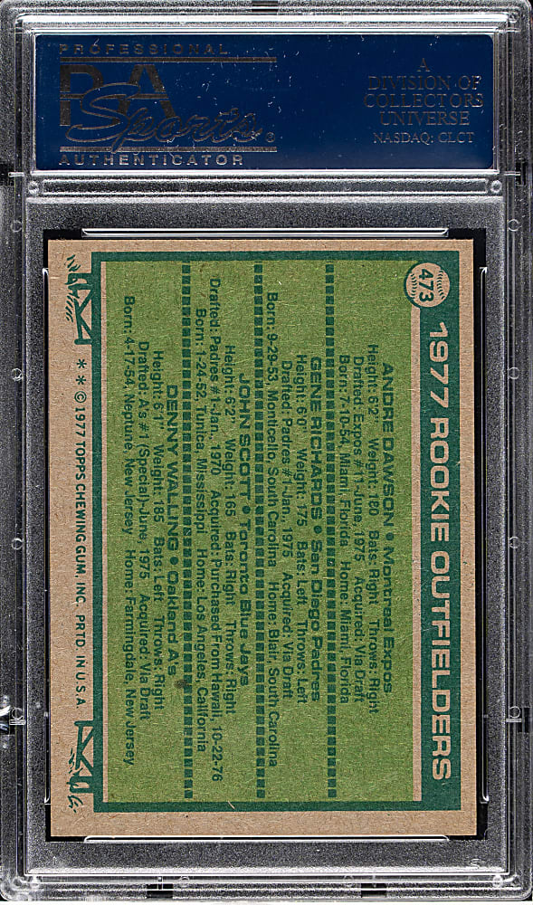 1977 Topps #473 Andre Dawson Rookie PSA MINT 9