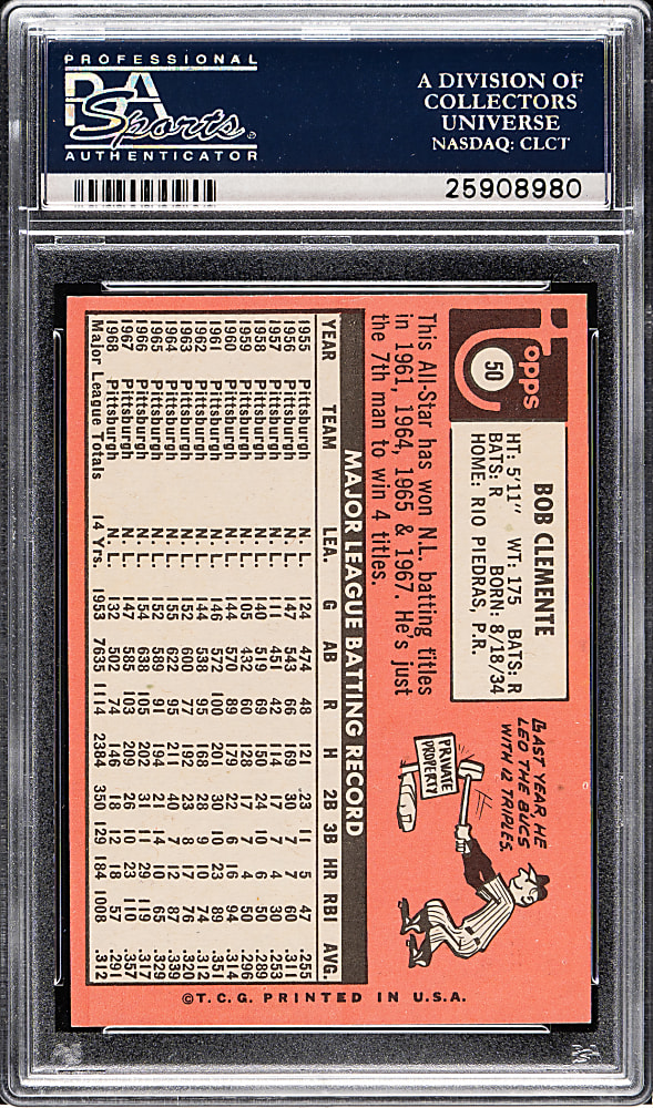 1969 Topps #50 Roberto Clemente PSA NM-MT 8
