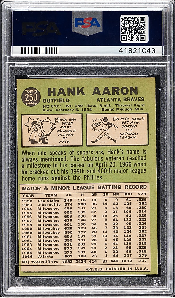 1967 Topps #250 Hank Aaron PSA NM-MT 8