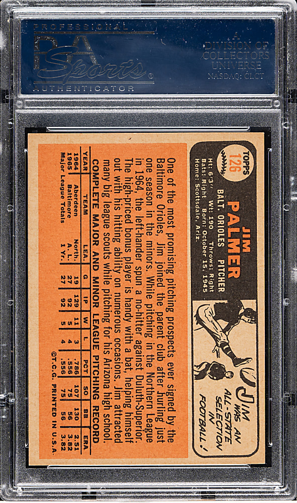 1966 Topps #126 Jim Palmer Rookie PSA NM-MT 8