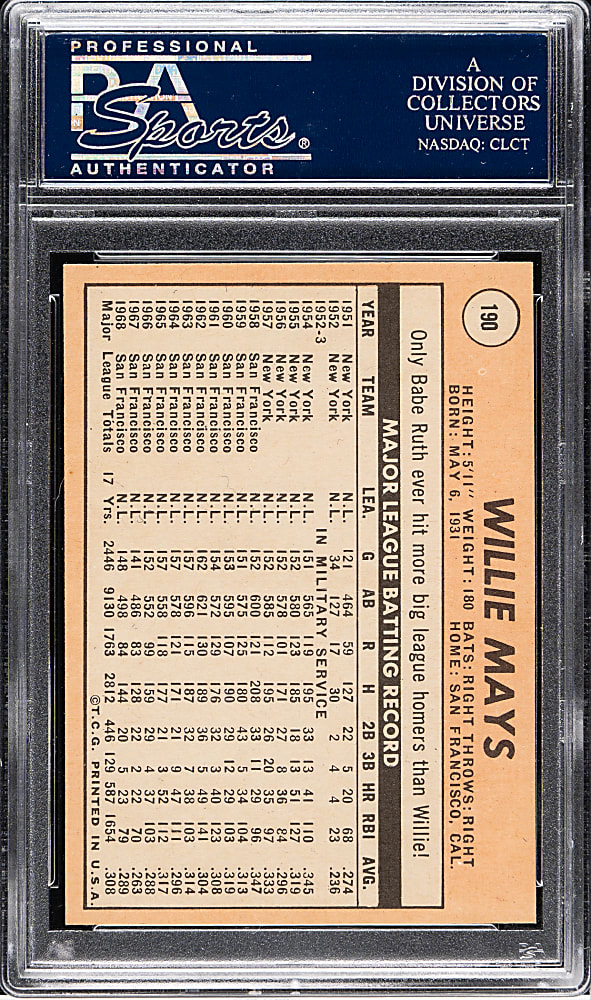 1969 Topps #190 Willie Mays PSA NM-MT 8