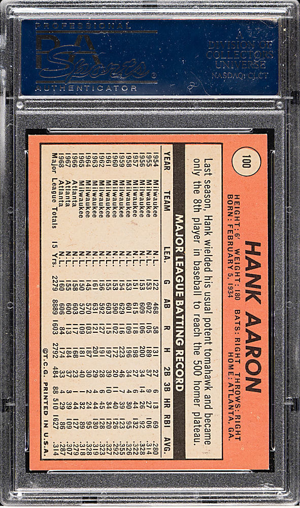 1969 Topps #100 Hank Aaron PSA NM-MT 8