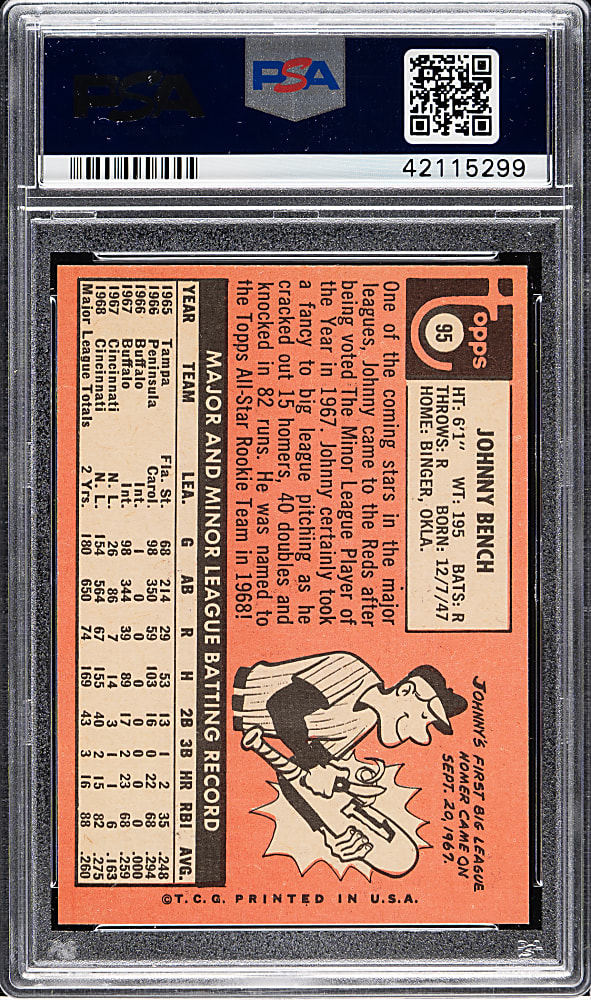 1969 Topps #95 Johnny Bench PSA NM-MT 8
