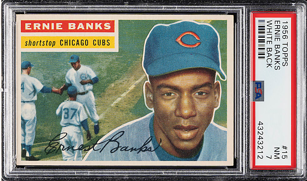 1956 Topps #15 Ernie Banks White Back PSA NM 7
