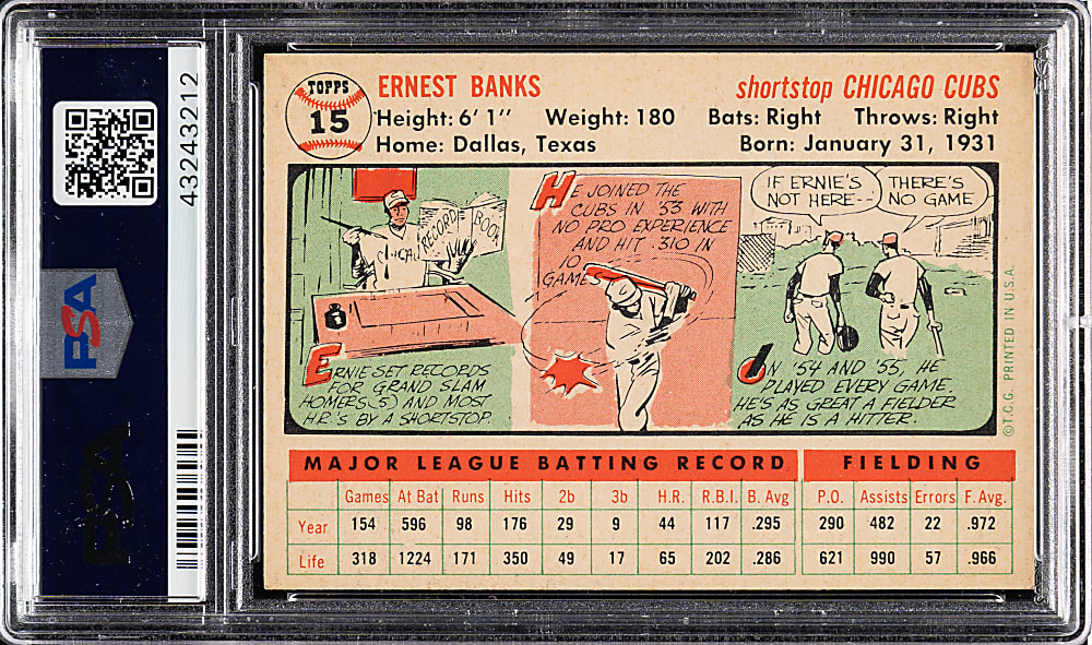 1956 Topps #15 Ernie Banks White Back PSA NM 7