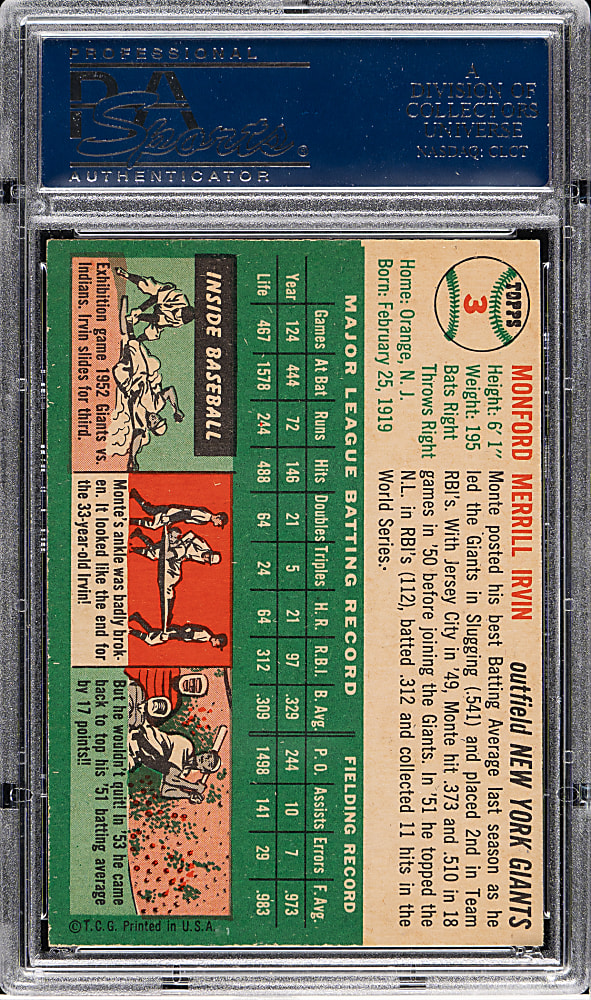 1954 Topps #3 Monte Irvin PSA NM-MT 8