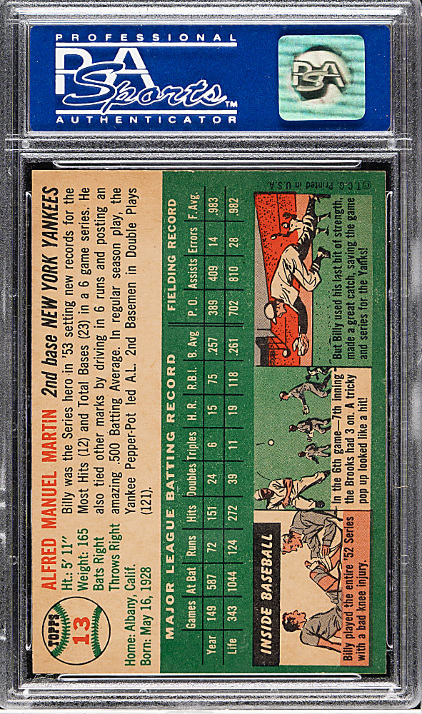 1954 Topps #13 Billy Martin PSA NM-MT 8