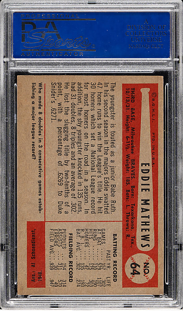 1954 Bowman #64 Ed Mathews PSA NM-MT 8
