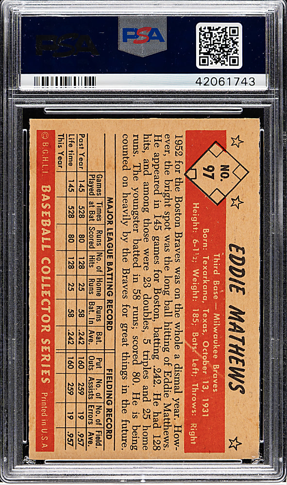 1953 Bowman Color #97 Eddie Mathews PSA NM 7