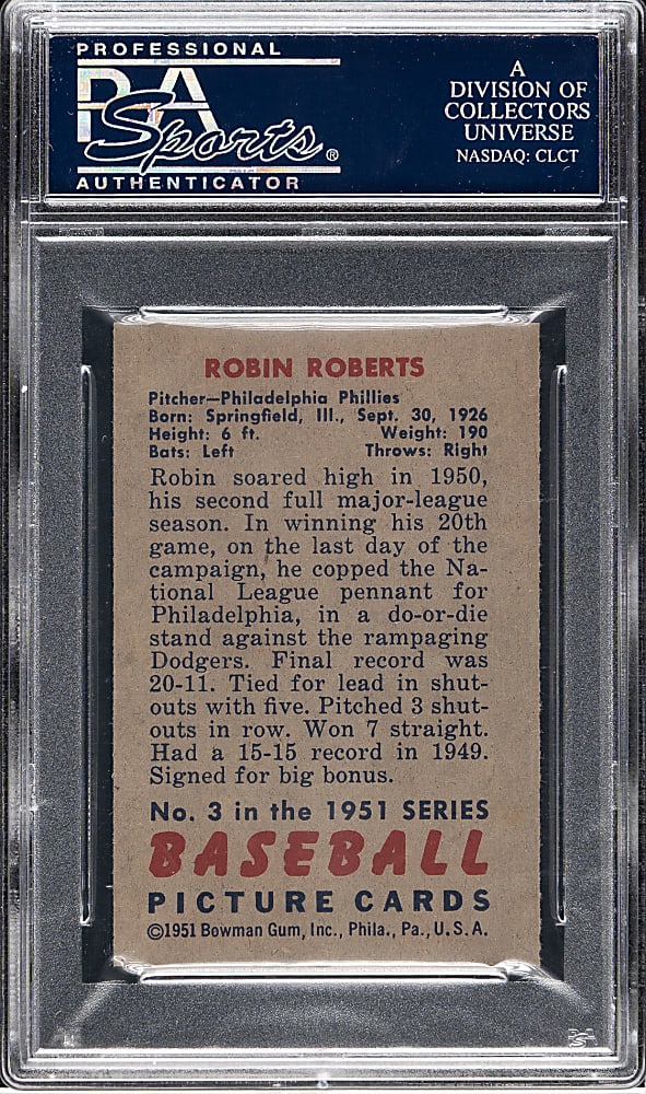1951 Bowman #3 Robin Roberts PSA NM-MT 8