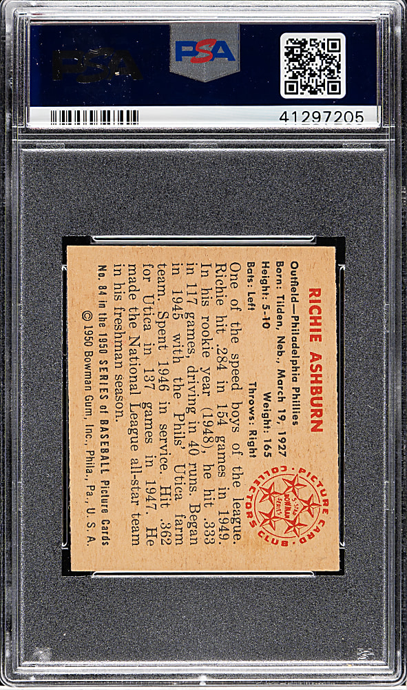 1950 Bowman #84 Richie Ashburn PSA NM-MT 8