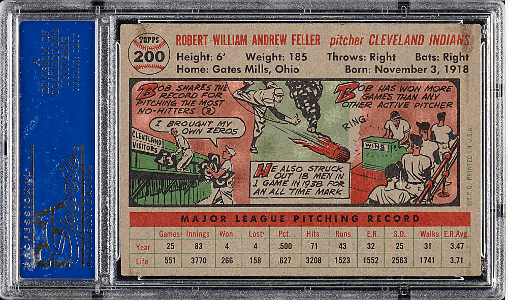 1956 Topps #200 Bob Feller PSA NM-MT 8