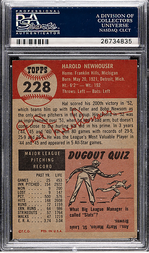 1953 Topps #228 Hal Newhouser Short Print PSA NM 7