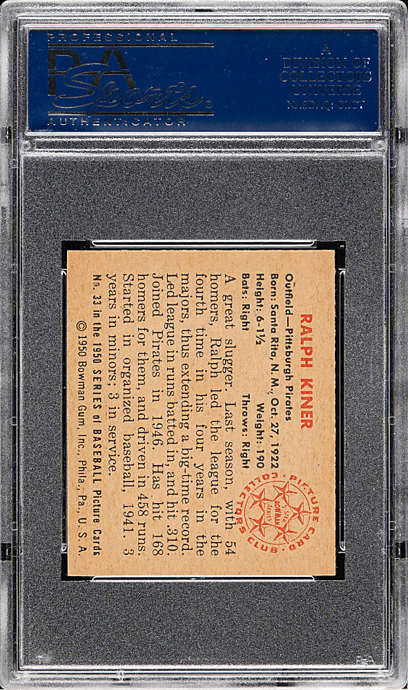 1950 Bowman #33 Ralph Kiner PSA NM-MT 8