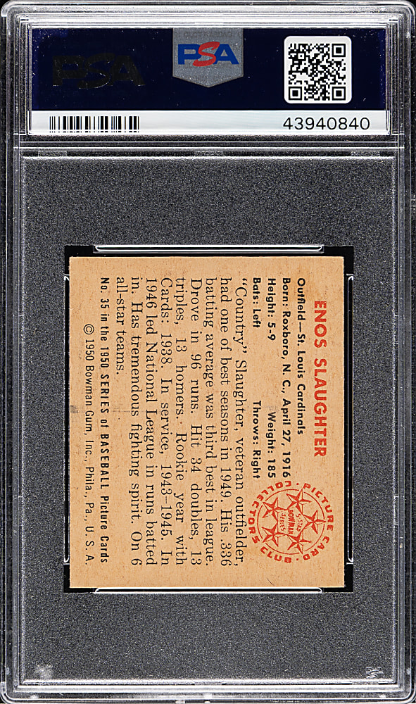 1950 Bowman #35 Enos Slaughter PSA NM-MT 8