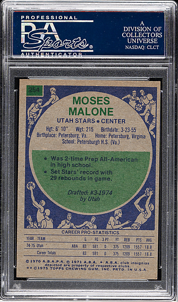 1975-1976 Topps Basketball #254 Moses Malone Rookie PSA MINT 9
