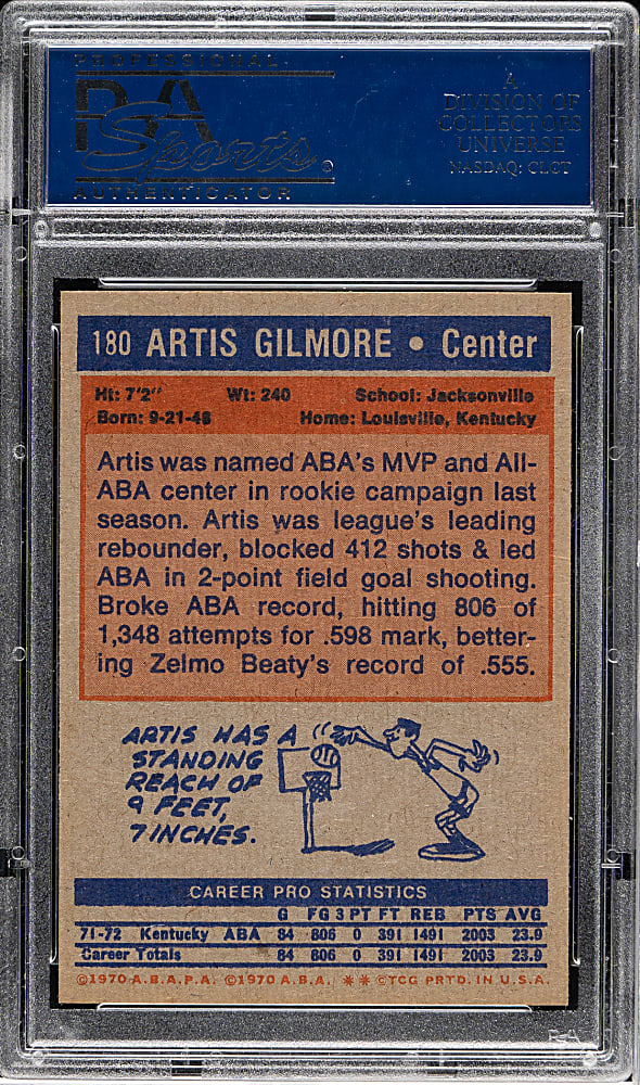 1972-1973 Topps Basketball #180 Artis Gilmore Rookie PSA MINT 9