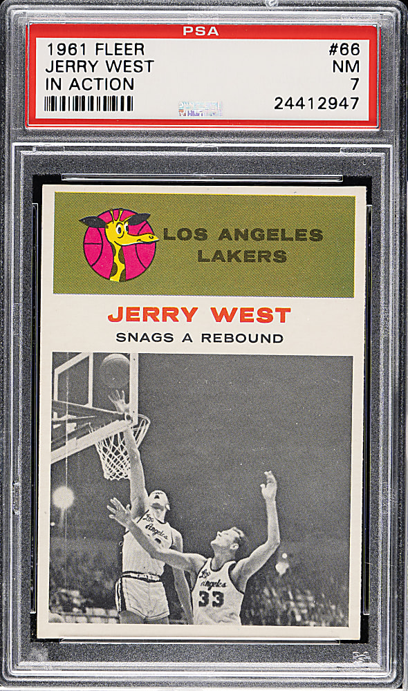 1961-1962 Fleer Basketball #66 Jerry West In Action PSA NM 7