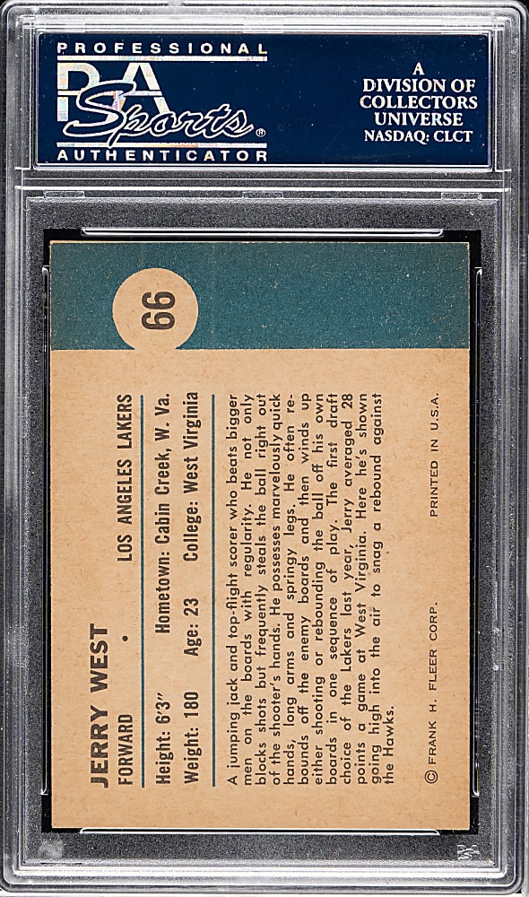 1961-1962 Fleer Basketball #66 Jerry West In Action PSA NM 7