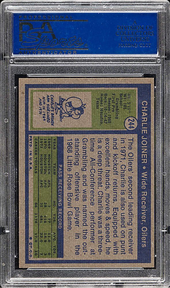 1972 Topps Football #244 Charlie Joiner Rookie PSA MINT 9