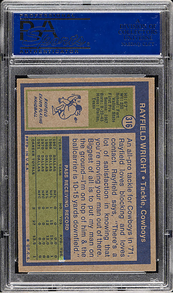 1972 Topps Football #316 Rayfield Wright Rookie PSA MINT 9