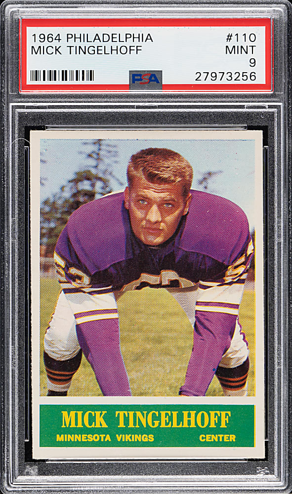 1964 Philadelphia Football #110 Mick Tingelhoff Rookie PSA MINT 9