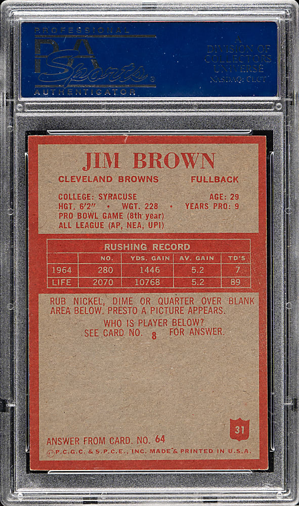 1965 Philadelphia Football #31 Jim Brown PSA NM-MT 8