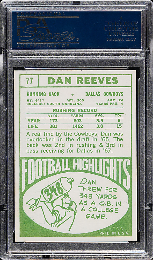 1968 Topps Football #77 Dan Reeves PSA MINT 9