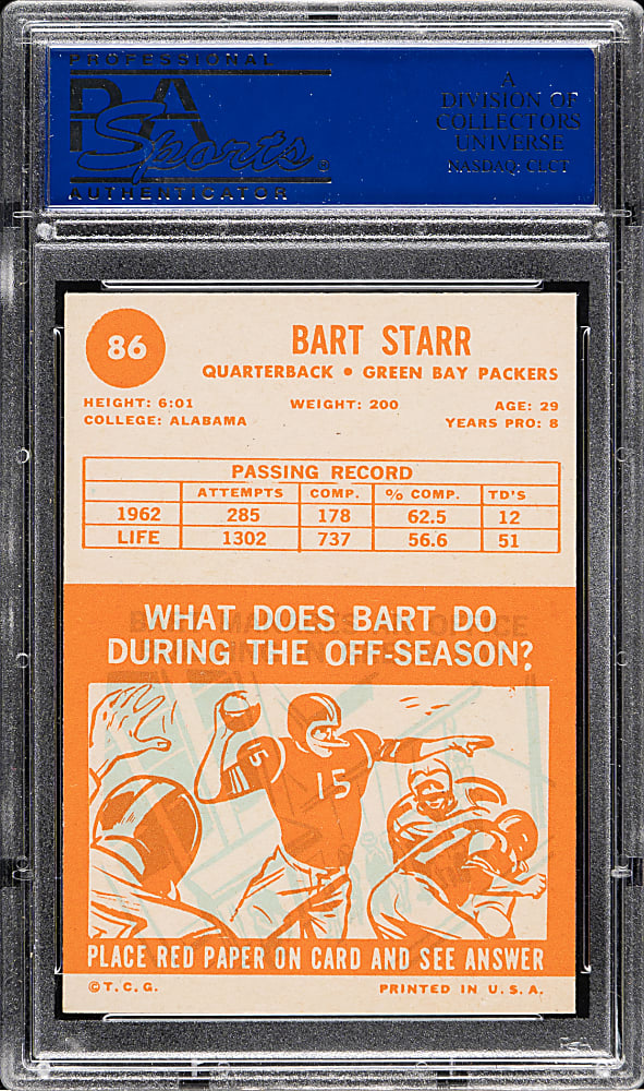 1963 Topps Football #86 Bart Starr PSA NM-MT 8