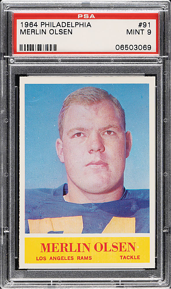 1964 Philadelphia Football #91 Merlin Olsen Rookie PSA MINT 9