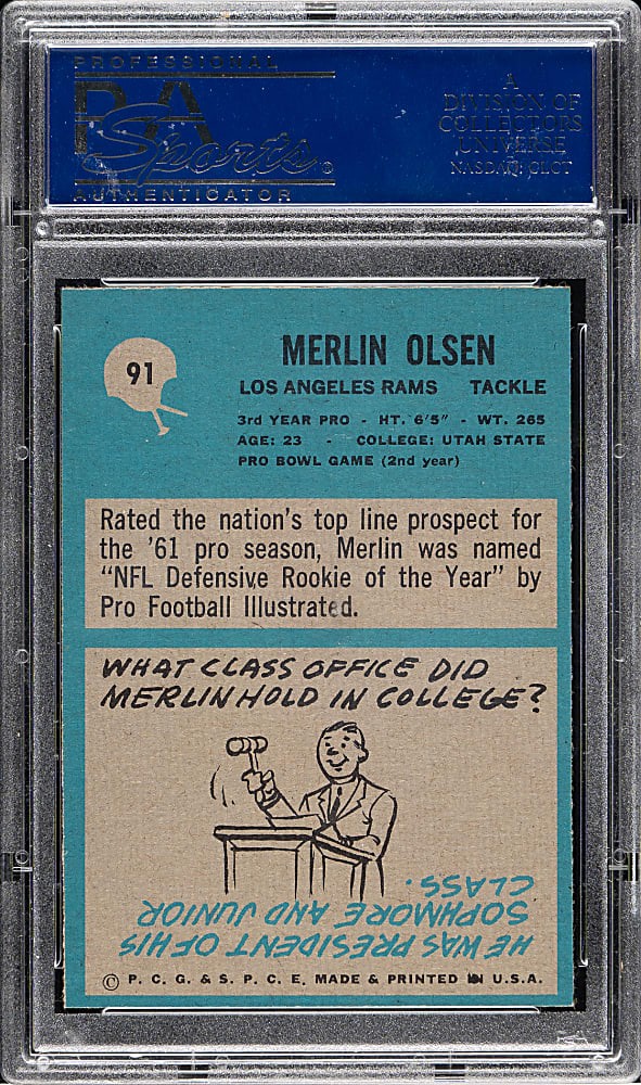 1964 Philadelphia Football #91 Merlin Olsen Rookie PSA MINT 9