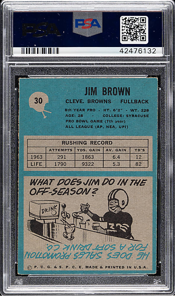 1964 Philadelphia Football #30 Jim Brown PSA NM-MT 8