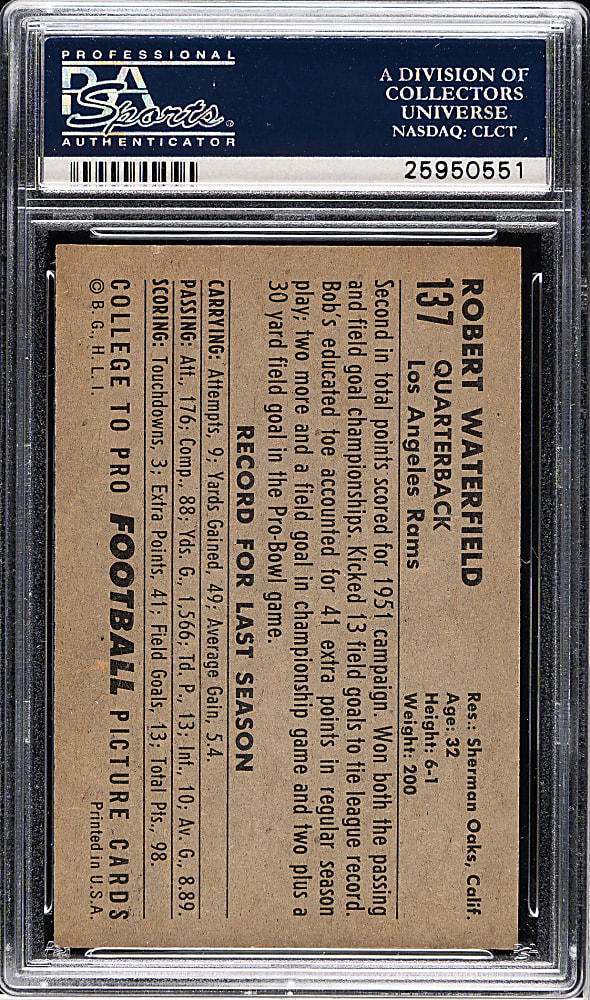 1952 Bowman Large Football #137 Bob Waterfield PSA NM-MT 8