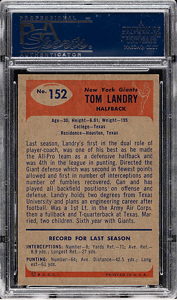 1955 Bowman Football #152 Tom Landry PSA NM 7