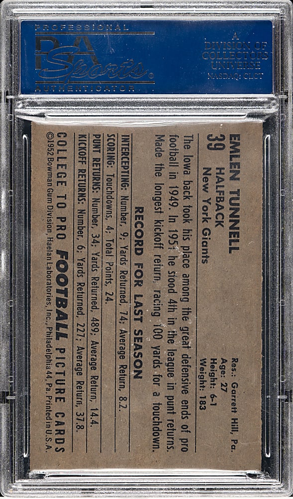 1952 Bowman Large Football #39 Emlen Tunnell PSA NM-MT 8