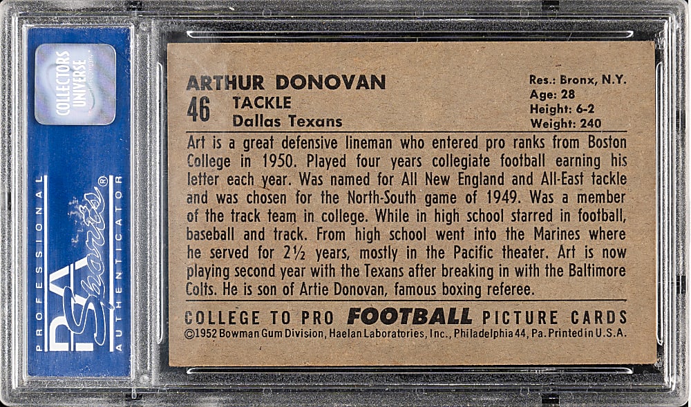 1952 Bowman Large Football #46 Art Donovan Rookie PSA NM 7