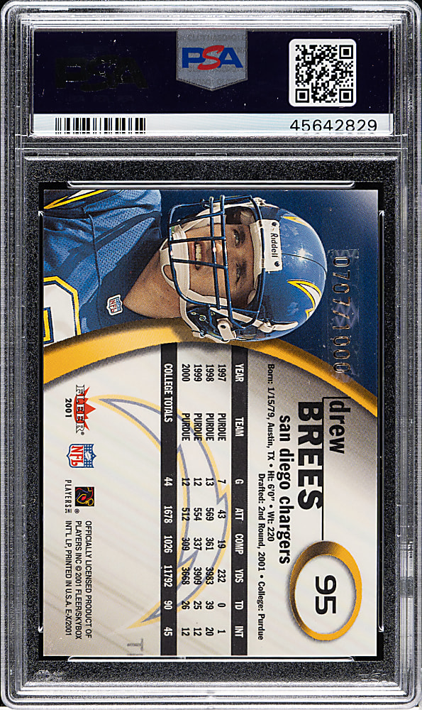 2001 Fleer E-X #95 Drew Brees Rookie #707/1,000 PSA GEM MINT 10
