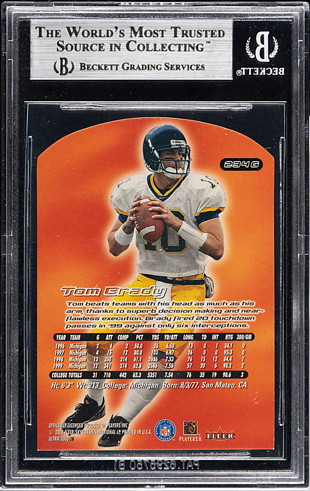 2000 Ultra Gold Medallion Football #234 Tom Brady Rookie BGS MINT 9