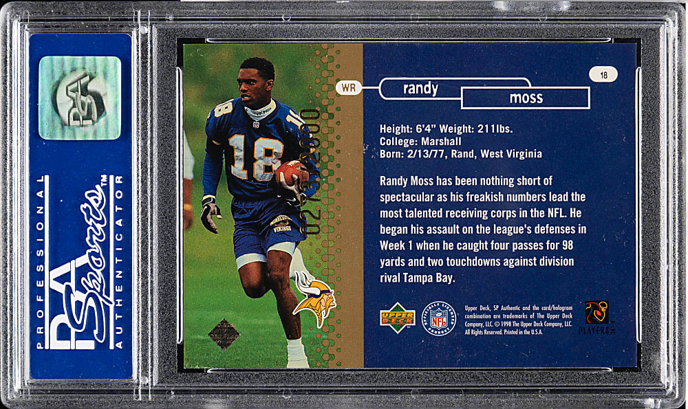 1998 Upper Deck SP Authentic Football #18 Randy Moss Rookie #273/2000 PSA MINT 9
