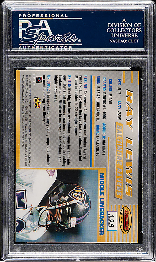 1996 Bowman's Best Football #164 Ray Lewis Rookie Refractor PSA MINT 9