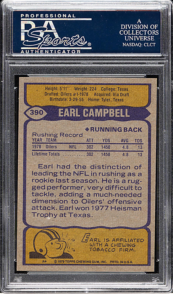 1979 Topps Football #390 Earl Campbell Rookie PSA MINT 9