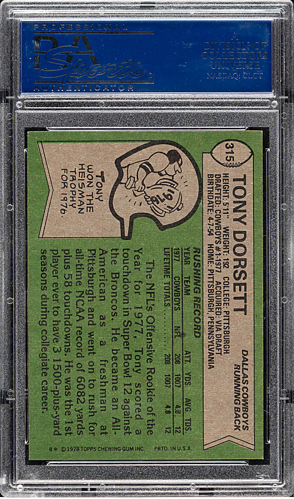 1978 Topps Football #315 Tony Dorsett Rookie PSA MINT 9
