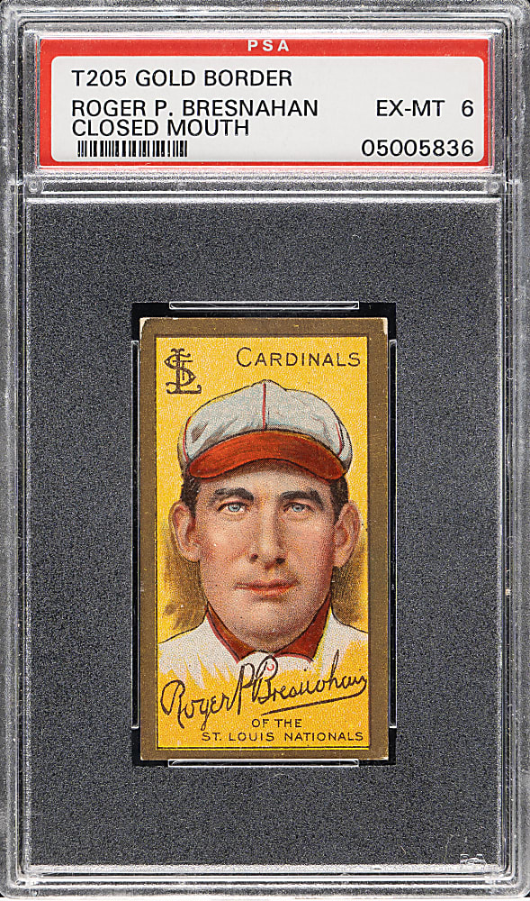 1911 T205 Gold Border Roger Bresnahan Closed Mouth PSA EX-MT 6