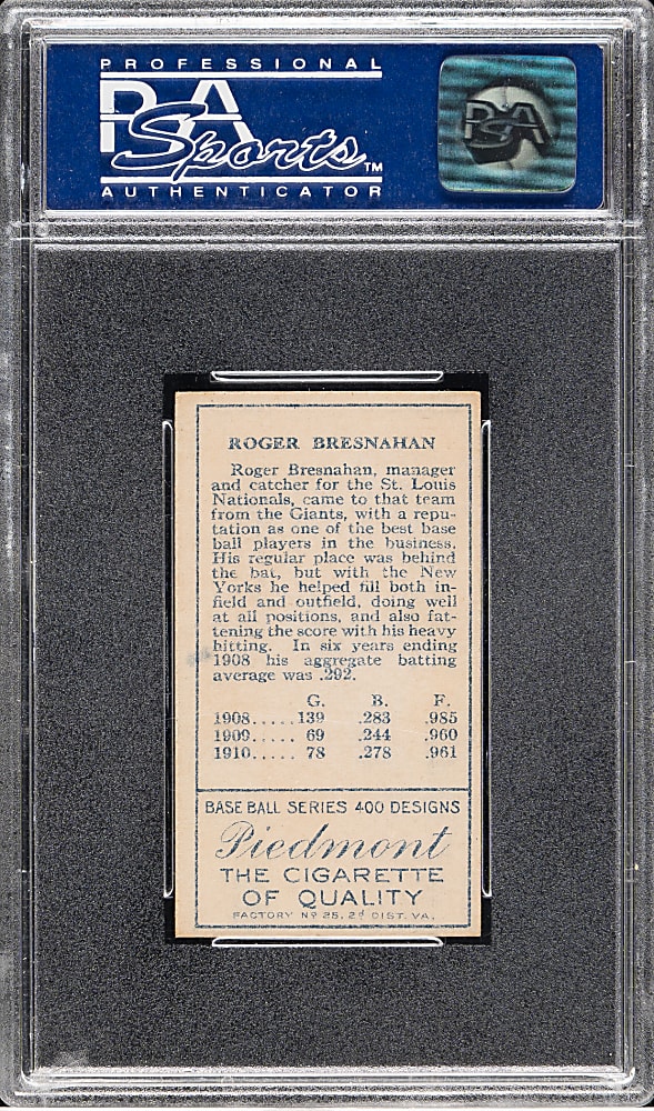1911 T205 Gold Border Roger Bresnahan Closed Mouth PSA EX-MT 6
