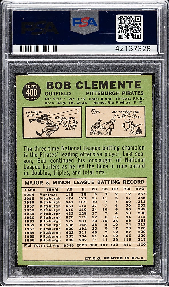 1967 Topps #400 Roberto Clemente PSA NM-MT 8