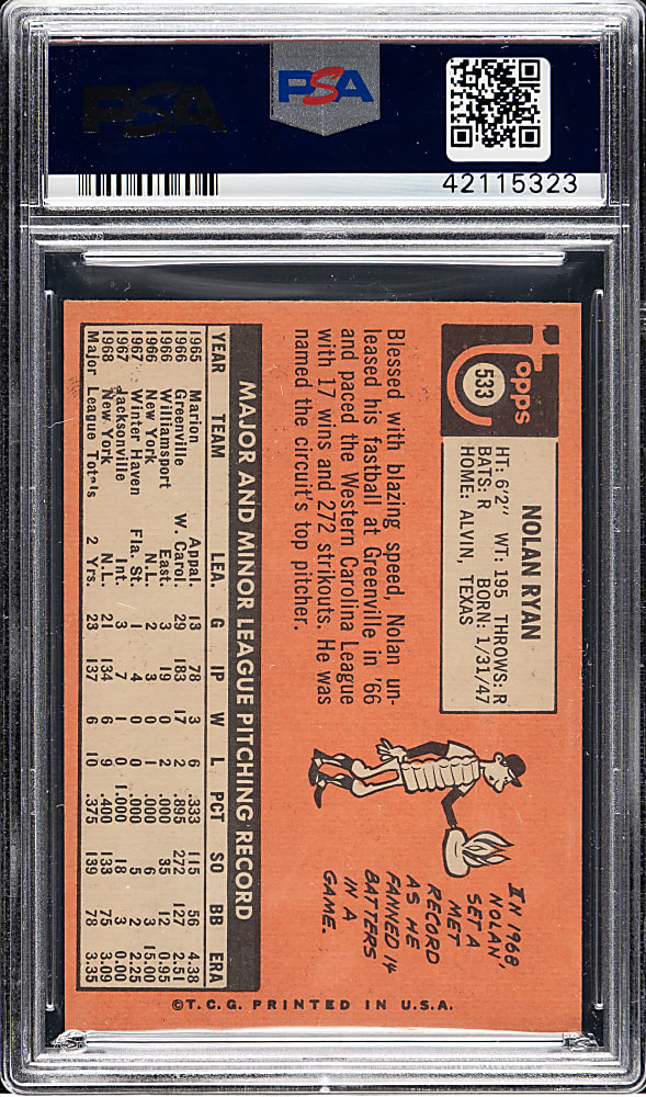 1969 Topps #533 Nolan Ryan PSA NM 7