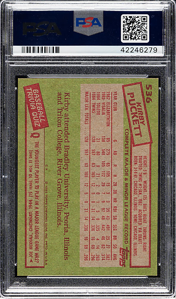1985 Topps #536 Kirby Puckett Rookie PSA GEM MINT 10