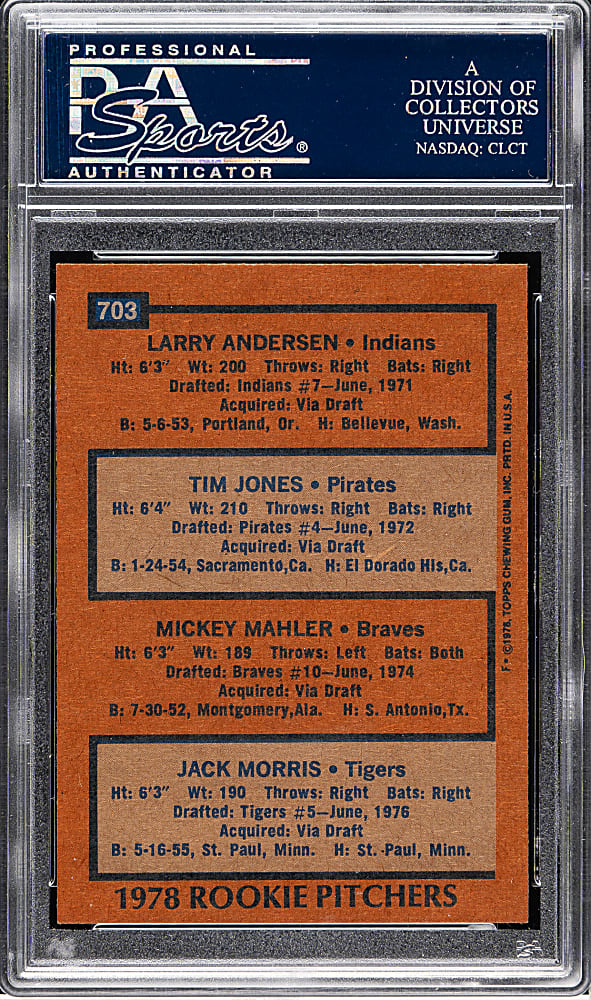 1978 Topps #703 Jack Morris Rookie PSA GEM MINT 10