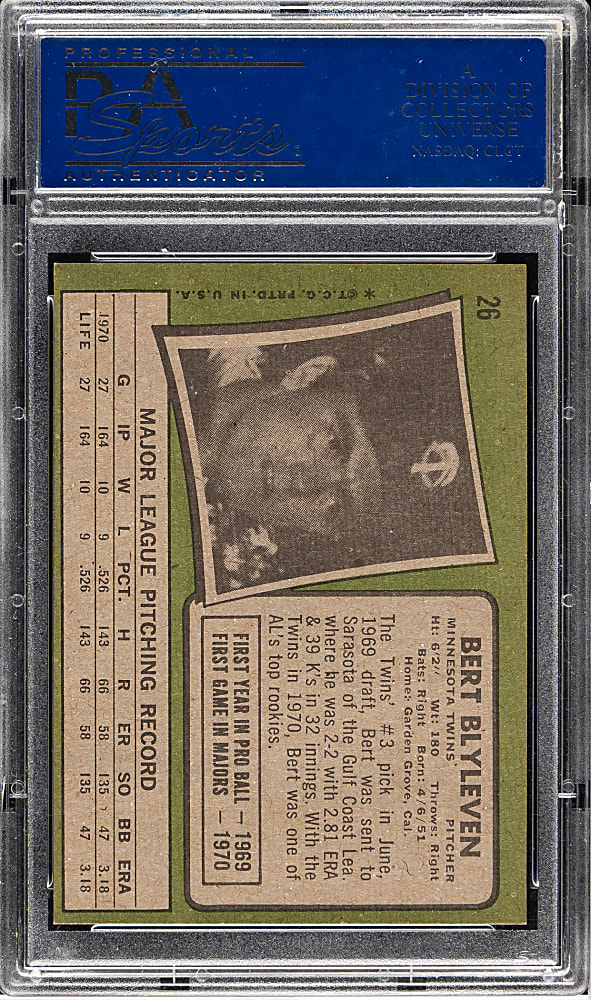 1971 Topps #26 Bert Blyleven Rookie PSA NM-MT 8