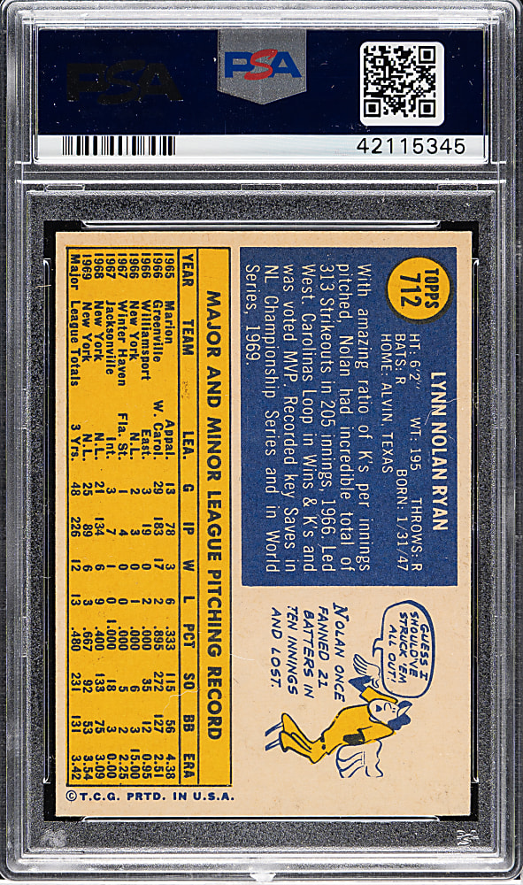 1970 Topps #712 Nolan Ryan PSA NM-MT 8